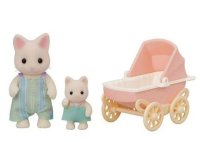 Floral Cat Father & Baby's Carriage Set