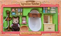 Striped Cat Father With Baby & Bathroom
